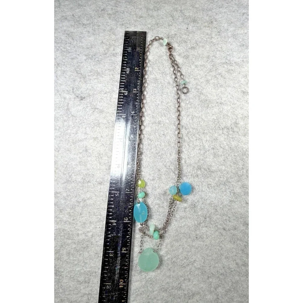 Vintage Y2K Boho Layered Chain Necklace Aqua Green Beads Artisan Statement